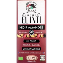Chocolat noir aux amandes, sans lécithine, BIO